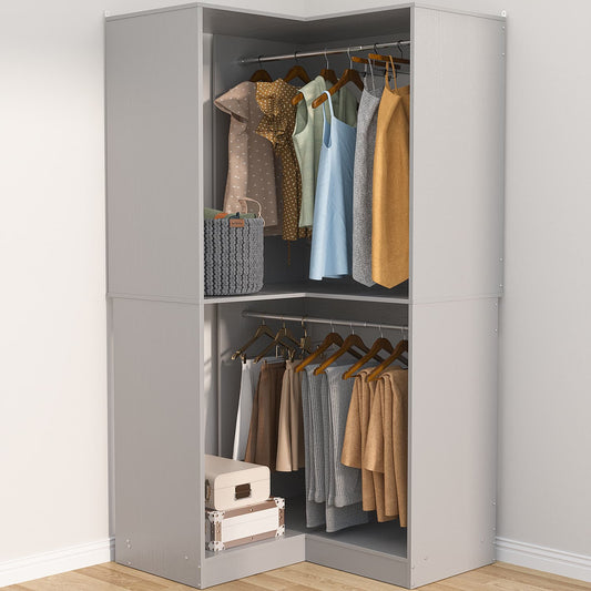 Corner Closet Organizer with Hanging Rods, Freestanding Closet System