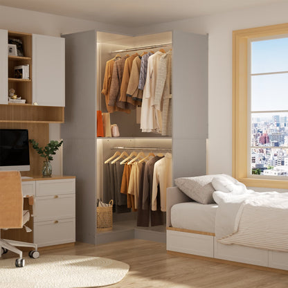 Corner Closet Organizer with Hanging Rods, Freestanding Closet System