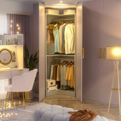 Corner Closet Organizer with Hanging Rods, Freestanding Closet System