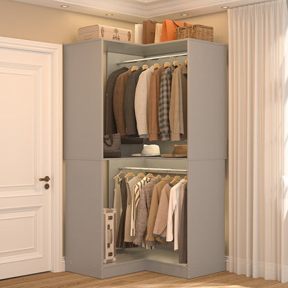 Corner Closet Organizer with Hanging Rods, Freestanding Closet System