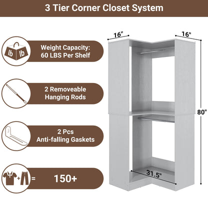 Corner Closet Organizer with Hanging Rods, Freestanding Closet System