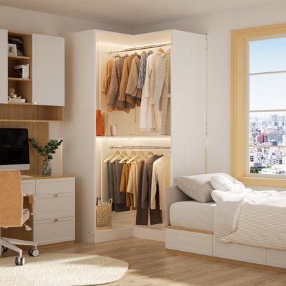 Corner Closet Organizer with Hanging Rods, Freestanding Closet System