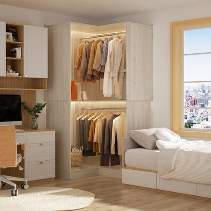 Corner Closet Organizer with Hanging Rods, Freestanding Closet System