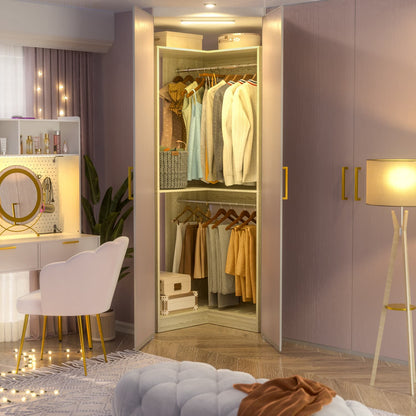Corner Closet Organizer with Hanging Rods, Freestanding Closet System