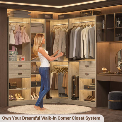 Corner Closet Organizer with Hanging Rods, Freestanding Closet System