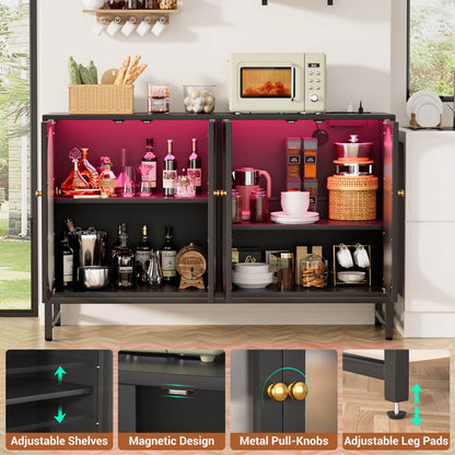 47-In Accent Bar Cabinet with Charging Station, Kitchen Buffet Sideboard