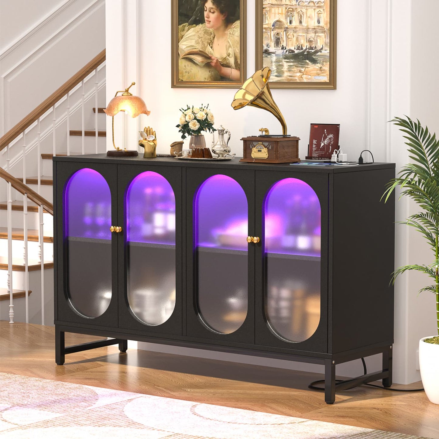 47-In Accent Bar Cabinet with Charging Station, Kitchen Buffet Sideboard