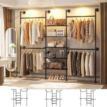 77-In Heavy-duty Garment Rack with Storage Shelves, Pipe Closet Organizer with 4 Hanging Rods