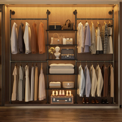77-In Heavy-duty Garment Rack with Storage Shelves, Pipe Closet Organizer with 4 Hanging Rods