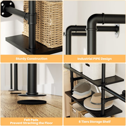 77-In Heavy-duty Garment Rack with Storage Shelves, Pipe Closet Organizer with 4 Hanging Rods