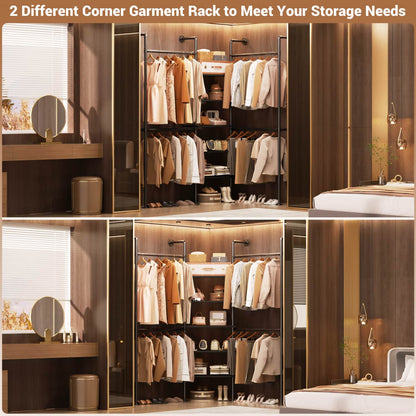 77-In Heavy-duty Garment Rack with Storage Shelves, Pipe Closet Organizer with 4 Hanging Rods
