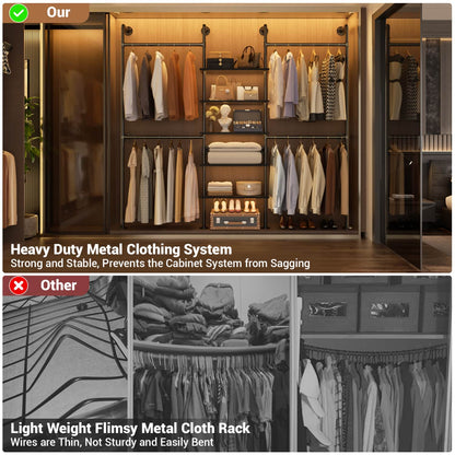 77-In Heavy-duty Garment Rack with Storage Shelves, Pipe Closet Organizer with 4 Hanging Rods