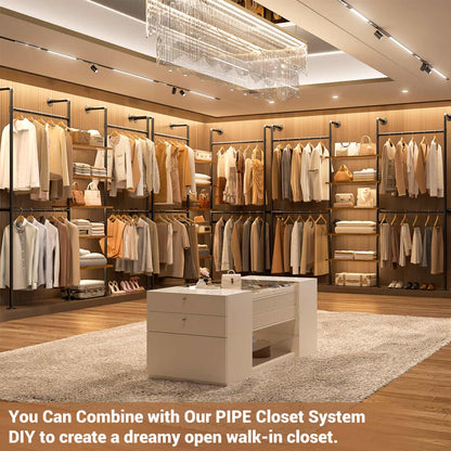 77-In Heavy-duty Garment Rack with Storage Shelves, Pipe Closet Organizer with 4 Hanging Rods