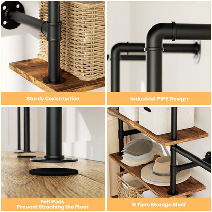 77-In Heavy-duty Garment Rack with Storage Shelves, Pipe Closet Organizer with 4 Hanging Rods