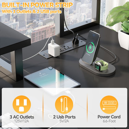 L Desk Computer Table with Reversible Hutch and Charging Station