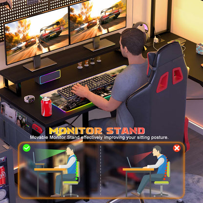 L Desk Computer Table with Reversible Hutch and Charging Station
