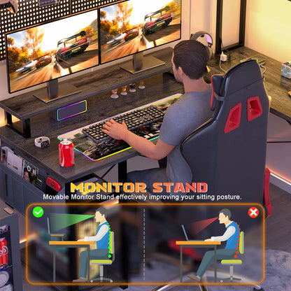 L Desk Computer Table with Reversible Hutch and Charging Station