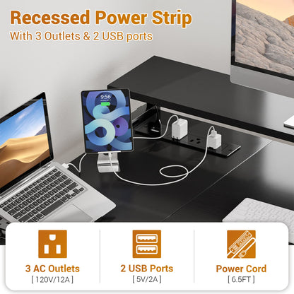 57-In L Shaped Computer Desk with Charging Station for Home Office