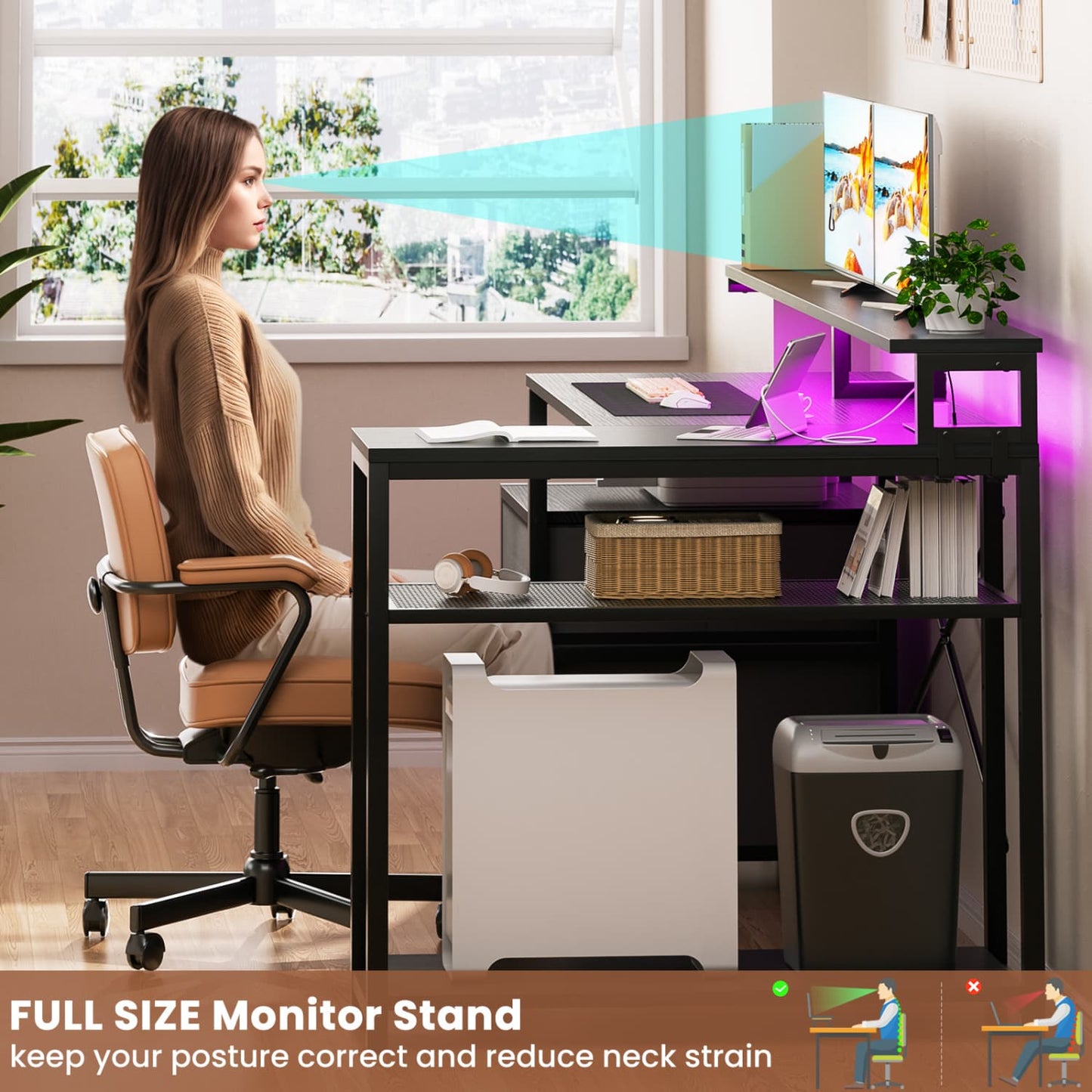 57-In L Shaped Computer Desk with Charging Station for Home Office