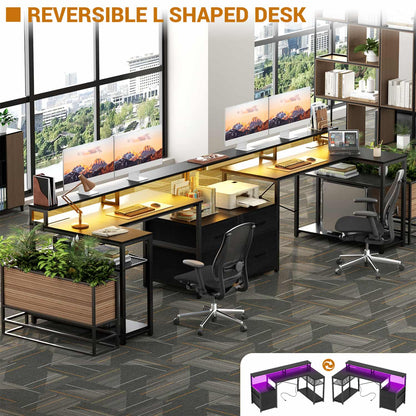 57-In L Shaped Computer Desk with Charging Station for Home Office