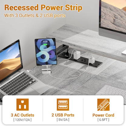 57-In L Shaped Computer Desk with Charging Station for Home Office
