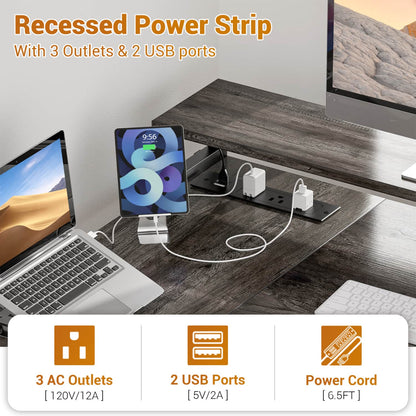 57-In L Shaped Computer Desk with Charging Station for Home Office