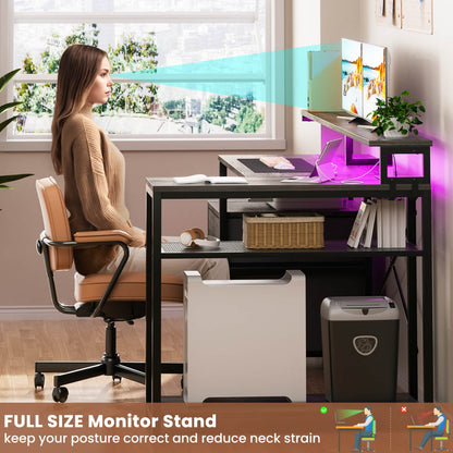 57-In L Shaped Computer Desk with Charging Station for Home Office