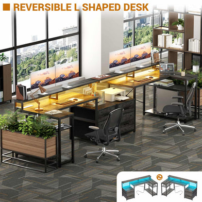 57-In L Shaped Computer Desk with Charging Station for Home Office