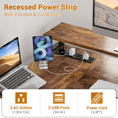 57-In L Shaped Computer Desk with Charging Station for Home Office