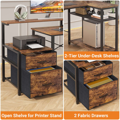 57-In L Shaped Computer Desk with Charging Station for Home Office