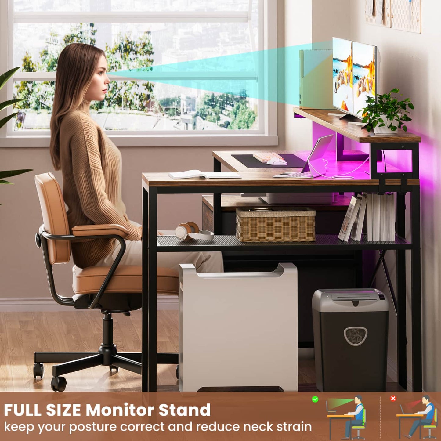 57-In L Shaped Computer Desk with Charging Station for Home Office