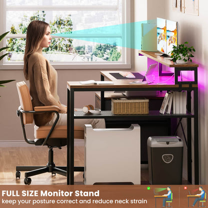 57-In L Shaped Computer Desk with Charging Station for Home Office