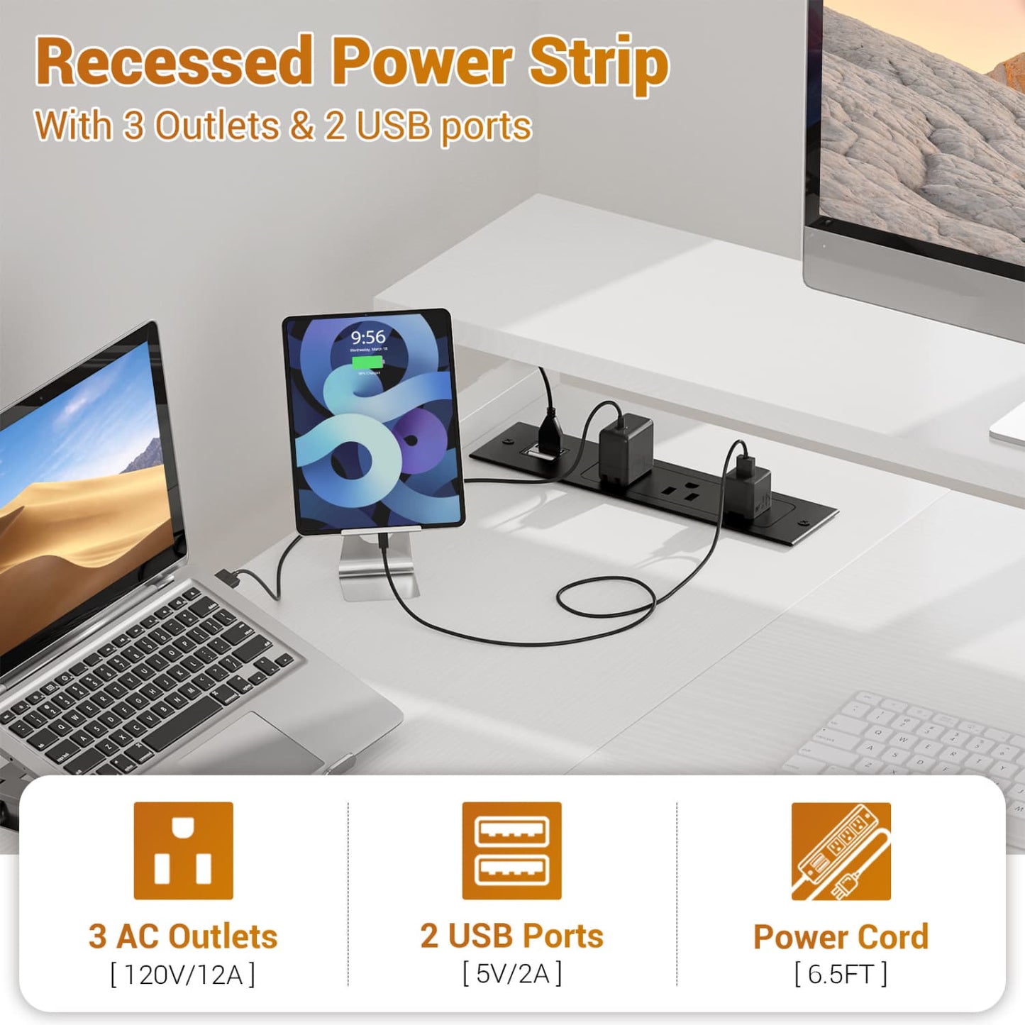 57-In L Shaped Computer Desk with Charging Station for Home Office