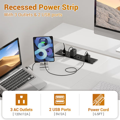 57-In L Shaped Computer Desk with Charging Station for Home Office