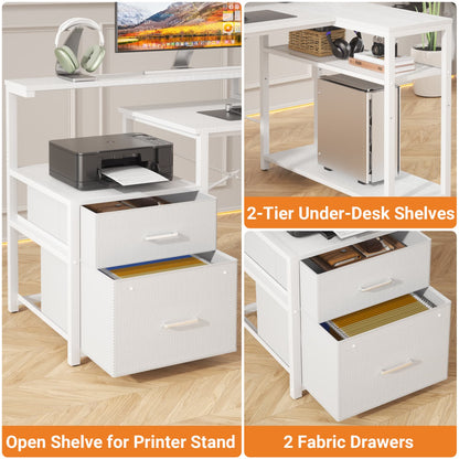 57-In L Shaped Computer Desk with Charging Station for Home Office
