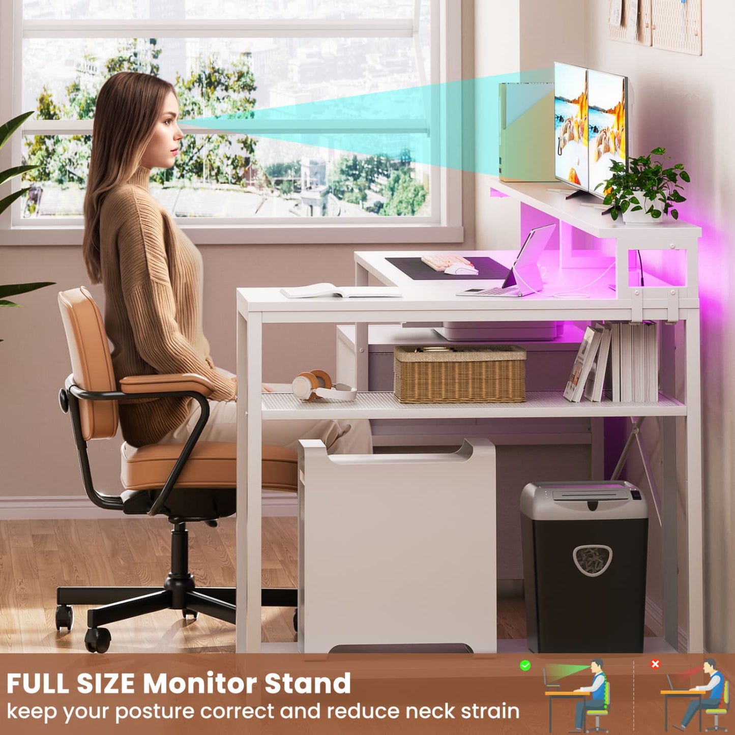 57-In L Shaped Computer Desk with Charging Station for Home Office
