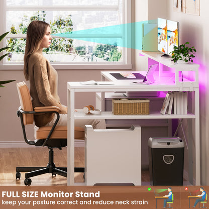 57-In L Shaped Computer Desk with Charging Station for Home Office
