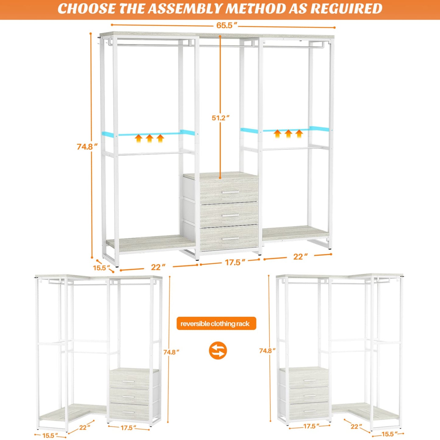 Clothing Rack with Fabric Drawers, Freestanding Closet Organizer