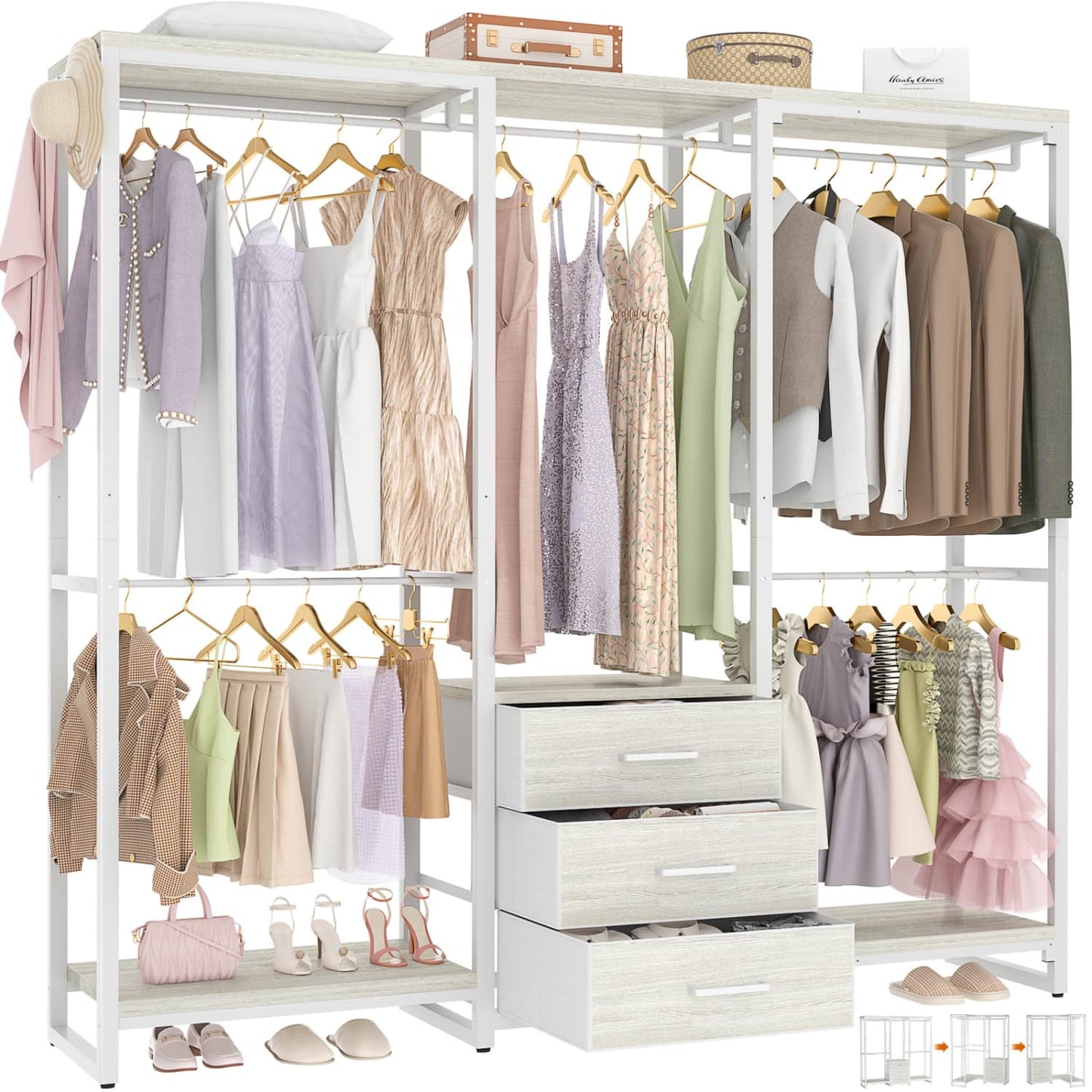 Clothing Rack with Fabric Drawers, Freestanding Closet Organizer