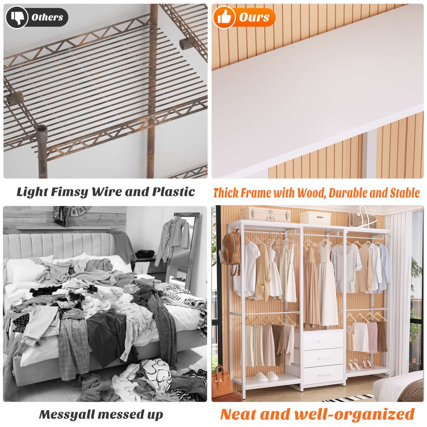 Clothing Rack with Fabric Drawers, Freestanding Closet Organizer