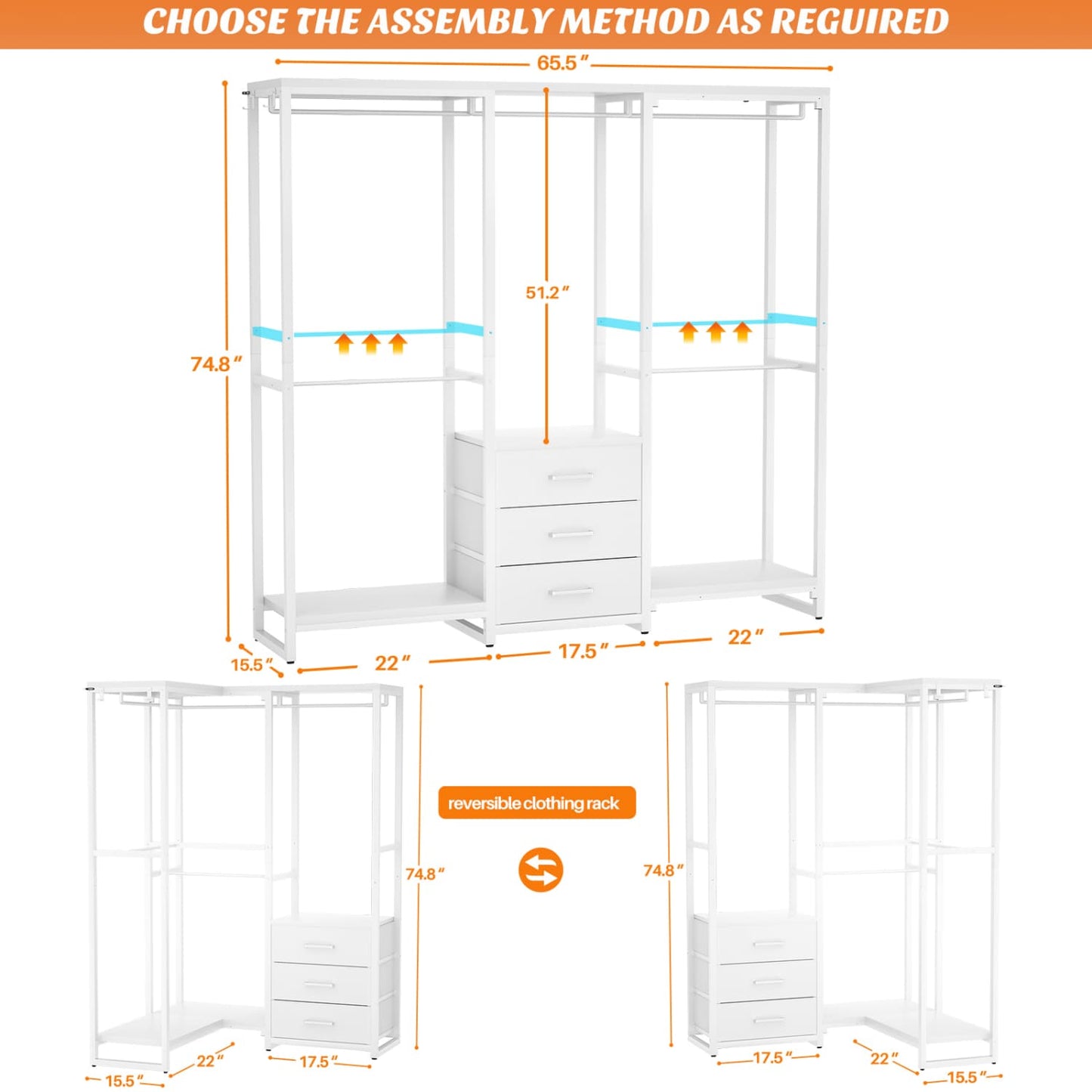 Clothing Rack with Fabric Drawers, Freestanding Closet Organizer