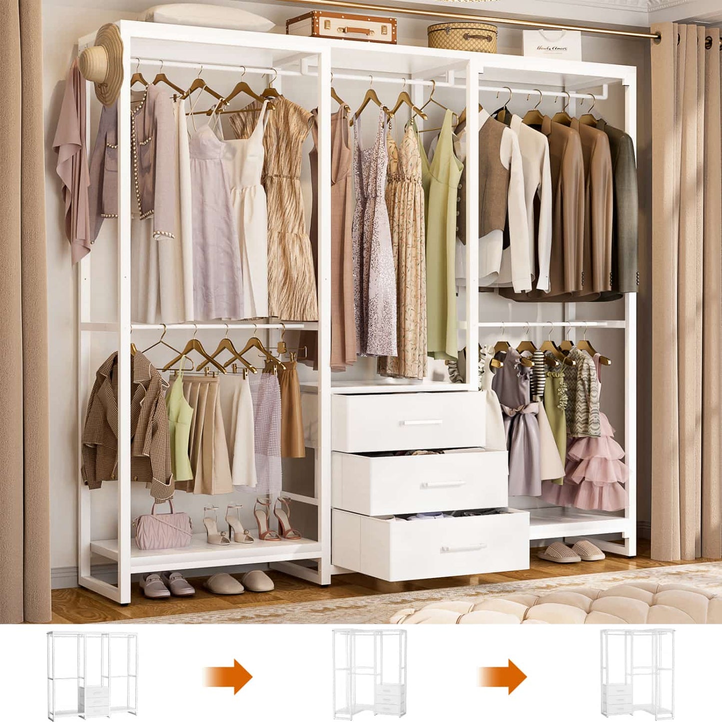 Clothing Rack with Fabric Drawers, Freestanding Closet Organizer