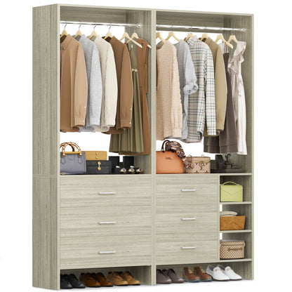 54-In Closet System Set with Wood Drawers, Freestanding Closet Organizer with Hanging Rods