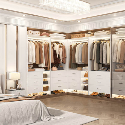 54-In Closet System Set with Wood Drawers, Freestanding Closet Organizer with Hanging Rods