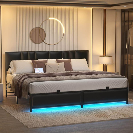 King Size Bed Frame with 3 Height Adjustable Headboard