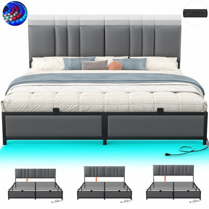 King Size Bed Frame with 3 Height Adjustable Headboard