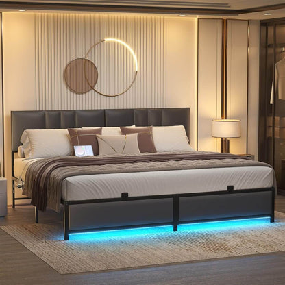 King Size Bed Frame with 3 Height Adjustable Headboard