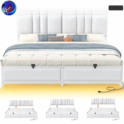 King Size Bed Frame with 3 Height Adjustable Headboard