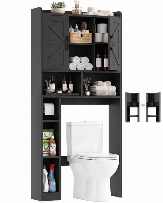 Farmhouse Over The Toilet Storage Cabinet with Barn Door, Reversible Side