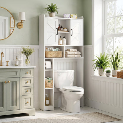 Farmhouse Over The Toilet Storage Cabinet with Barn Door, Reversible Side